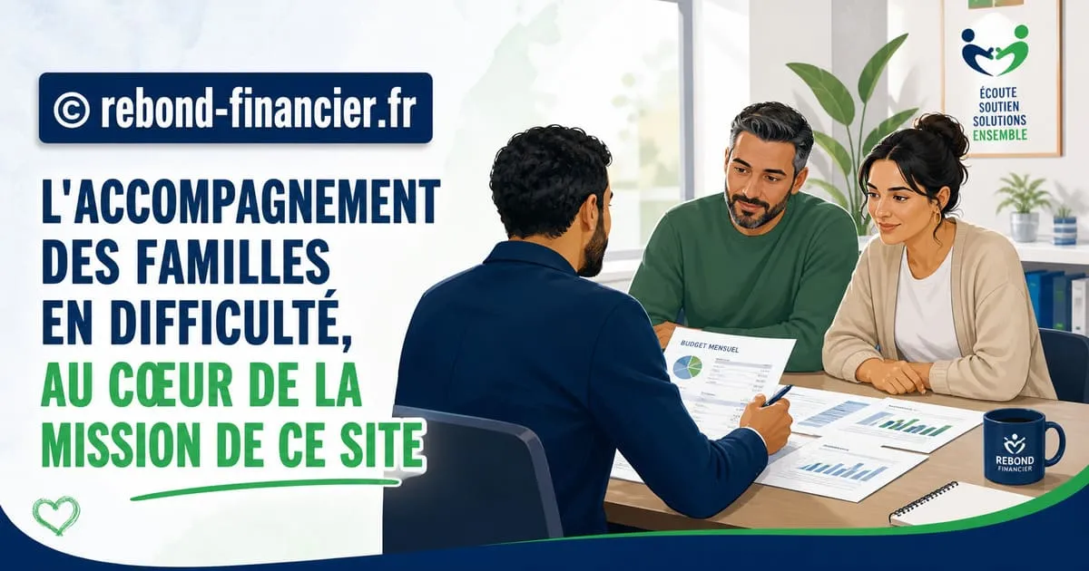 Accompagnement surendettement — travail social de terrain Un professionnel du social accompagne une famille en difficulté financière