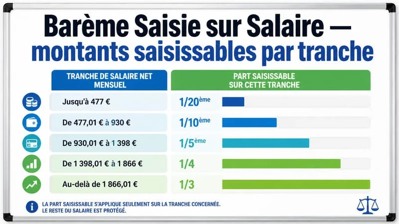 Barème 2026 de la saisie sur salaire — tableau des tranches saisissables