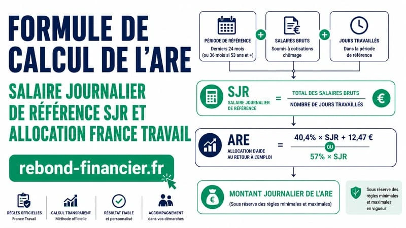 Formule de calcul de l'ARE 2026 — salaire journalier de référence SJR et allocation France Travail