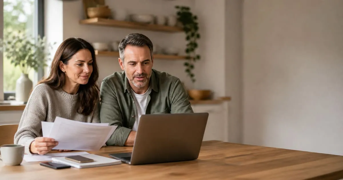 Calculateur surendettement : un couple consulte son bilan financier pour évaluer son taux d'endettement