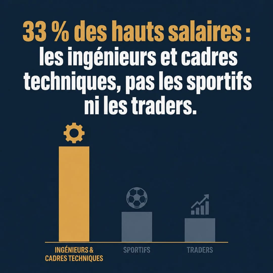 Les ingénieurs et cadres techniques dominent les hauts salaires en France Citation carrée : les ingénieurs et cadres représentent 33 pourcent des hauts salaires en France