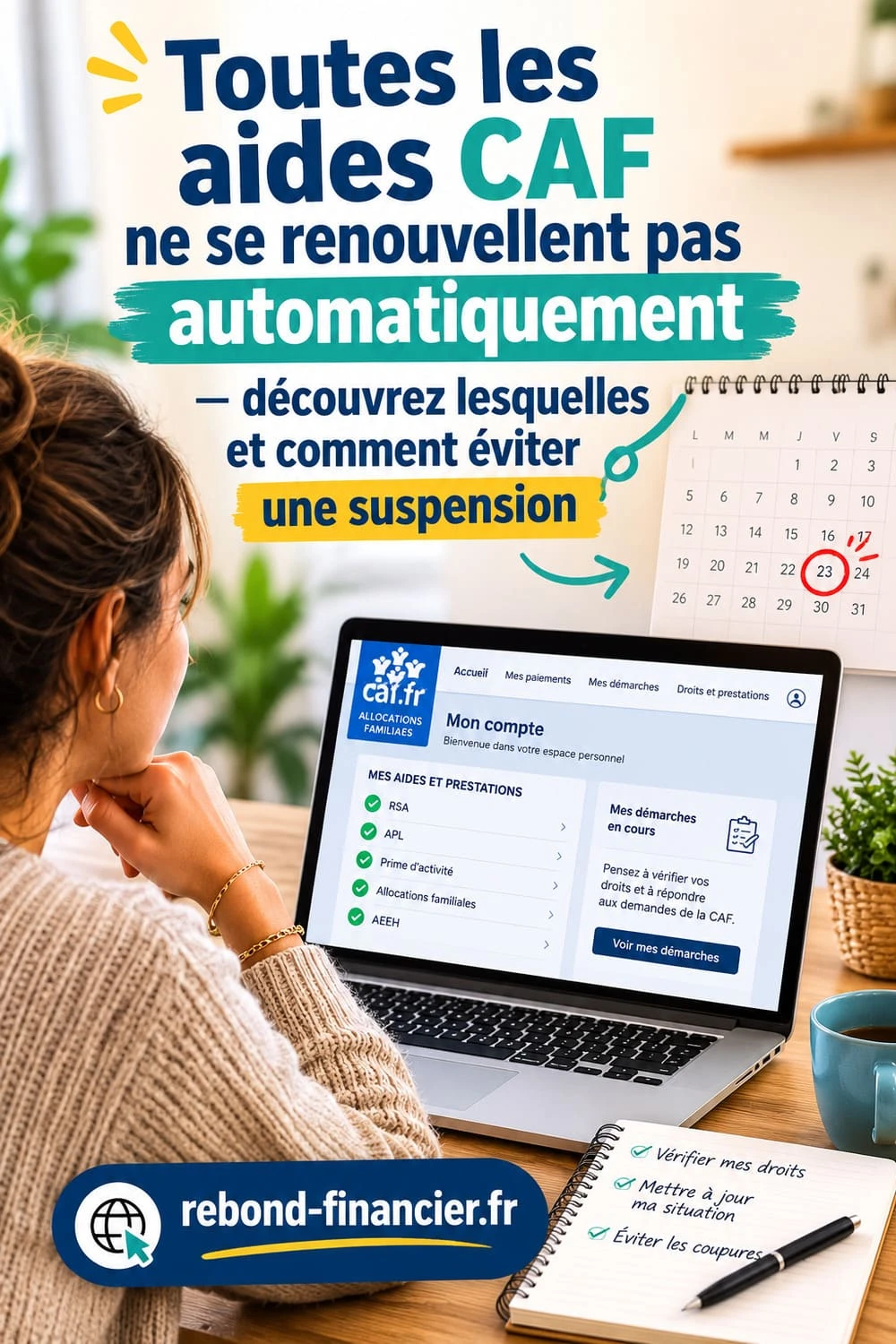 Personne vérifiant si son aide CAF se renouvelle automatiquement ou nécessite une démarche